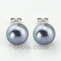 925 silver stud earrings with 11-12mm black button pearls